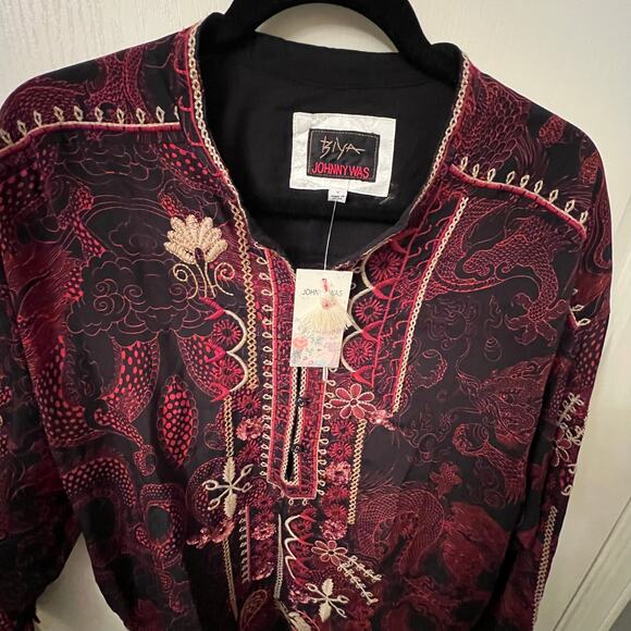 JOHNNY WAS NWT Biya Belina 100% Silk Embroidered Top Boho Chic. Womens Large - Picture 3 of 6